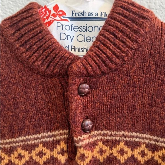 L.L.Bean Men Classic Ragg Wool Sweater, Henley, Fair Isle Size Medium - Picture 6 of 10